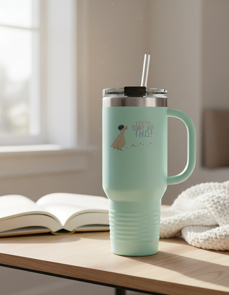 Mint green insulated travel mug 40oz coffee table adventure tumbler with straw