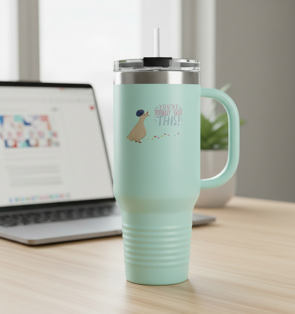 Adventure insulated tumbler duck design work desk stainless steel travel mug 40oz