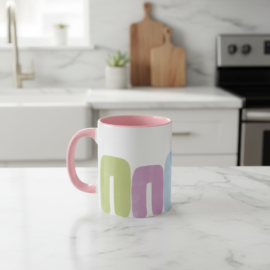 Pink accent mug on marble