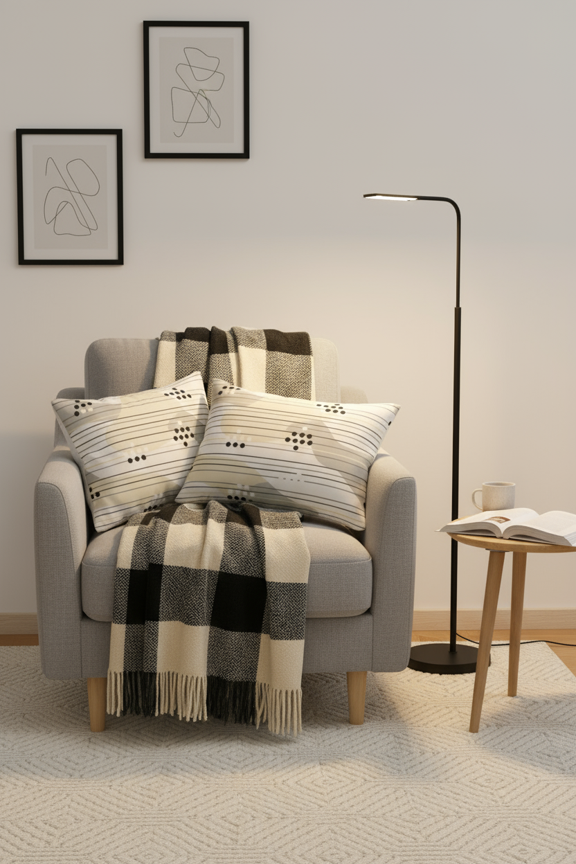 Modern Monochrome Home Bundle - Black & White Throw & Pillow Set | 3-Piece