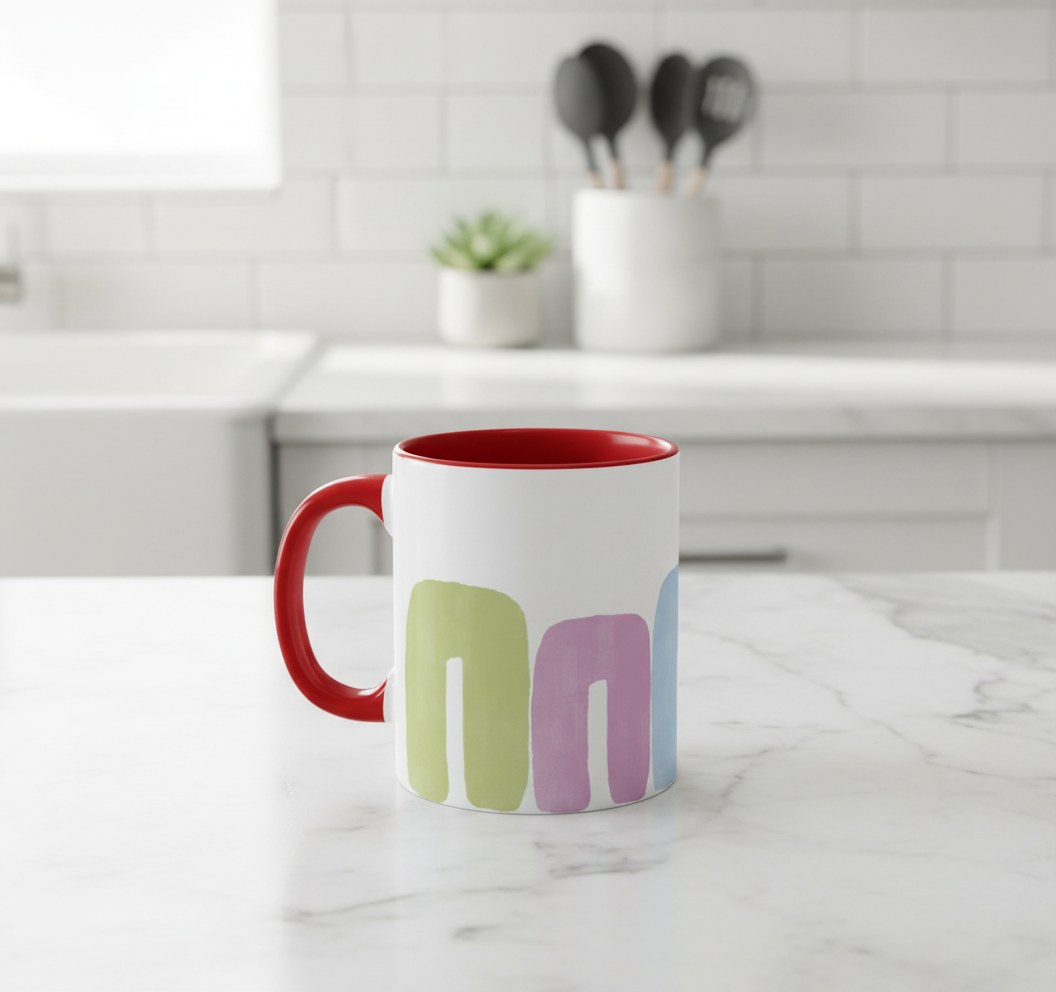 Red accent mug on marble