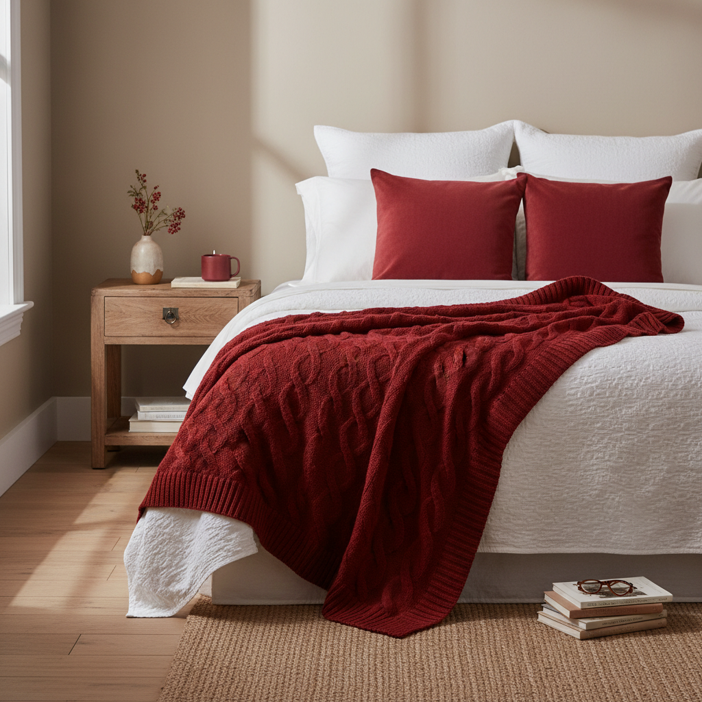 red pillows for bedroom decor with white bedding