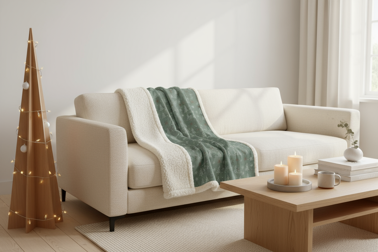 Scandinavian Christmas Sherpa Blanket with Exact Pattern