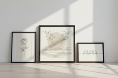 Botanical Wall Art Bundle - 3 Framed Prints | Minimalist Rose, Cherry Blossom & Birds on Wire Canvas Set