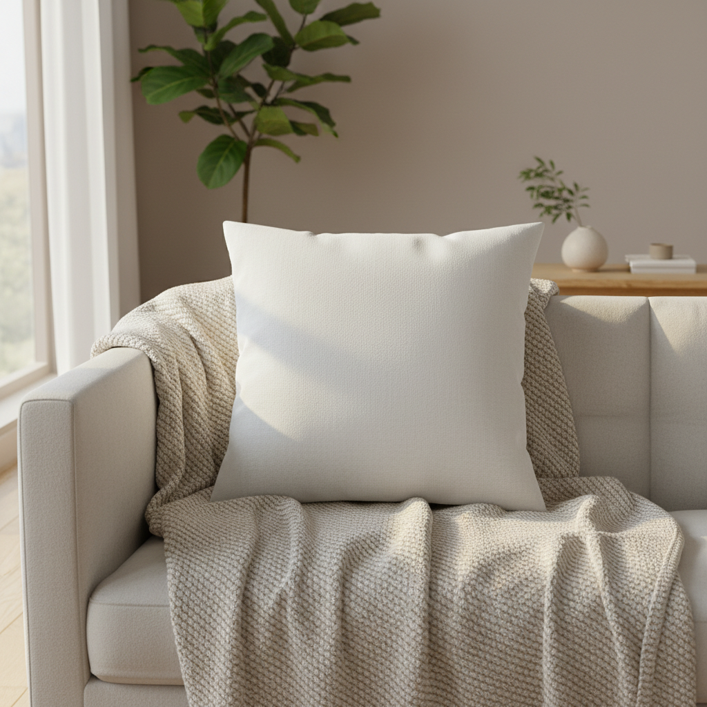 White pillow on cozy sofa
