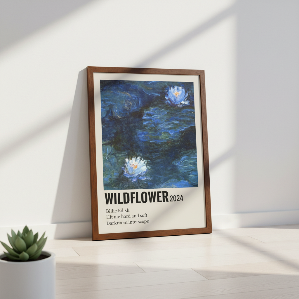 Wildflower Poster Brown Frame Leaning Against Wall