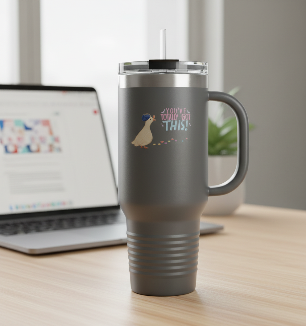 Grey 40oz insulated tumbler with straw white kitchen counter stainless steel travel mug